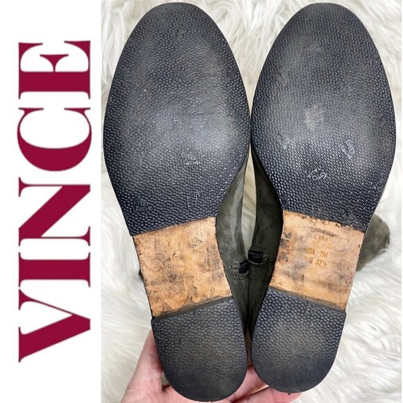 VINCE Michela Moss Green Suede Leather Covered Wedge Bootie, 7M/37.5 - Picture 10 of 16